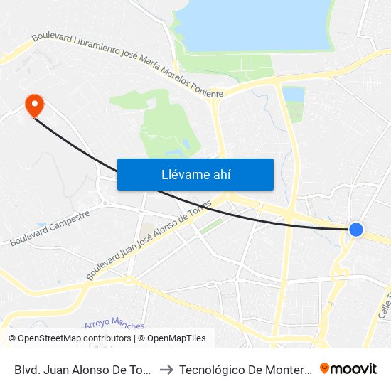 Blvd. Juan Alonso De Torres  - San Jerónimo to Tecnológico De Monterrey - Campus León map