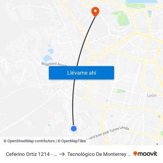 Ceferino Ortiz 1214 - Las Hilamas to Tecnológico De Monterrey - Campus León map