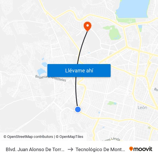 Blvd. Juan Alonso De Torres - Misión De Santa Fe to Tecnológico De Monterrey - Campus León map