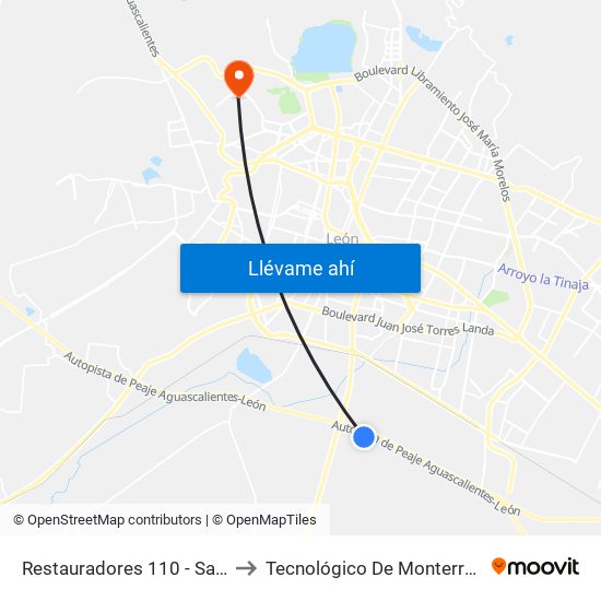 Restauradores 110 - San Jose De Duran to Tecnológico De Monterrey - Campus León map