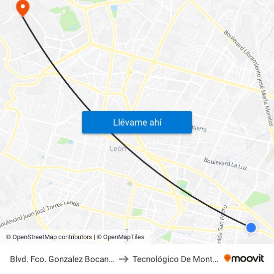 Blvd. Fco. Gonzalez Bocanegra - Jardines De Jerez to Tecnológico De Monterrey - Campus León map