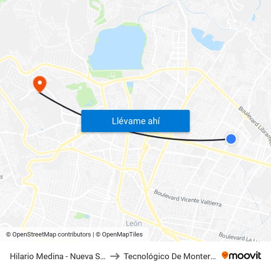 Hilario Medina - Nueva Santa Rosa De Lima to Tecnológico De Monterrey - Campus León map