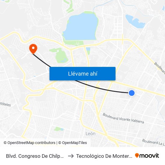 Blvd. Congreso De Chilpancingo - Deportiva I to Tecnológico De Monterrey - Campus León map