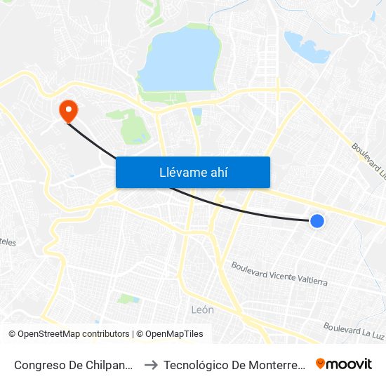 Congreso De Chilpancingo - Linares to Tecnológico De Monterrey - Campus León map