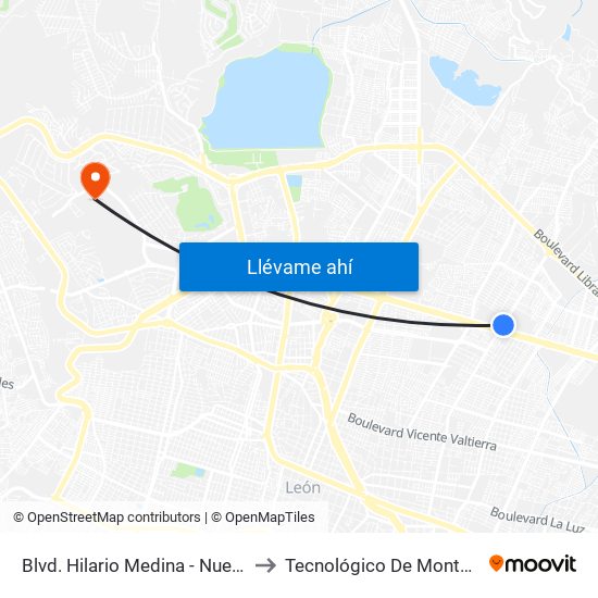 Blvd. Hilario Medina - Nueva Santa Rosa De Lima to Tecnológico De Monterrey - Campus León map