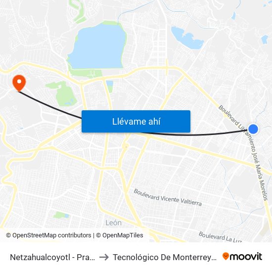 Netzahualcoyotl - Prado Hermoso to Tecnológico De Monterrey - Campus León map