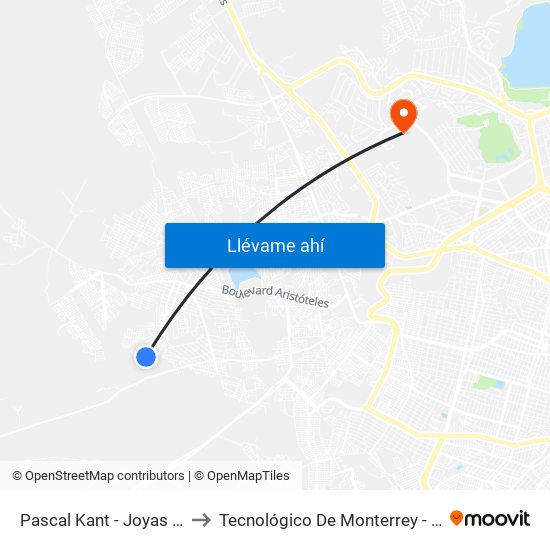 Pascal Kant - Joyas De Castilla to Tecnológico De Monterrey - Campus León map