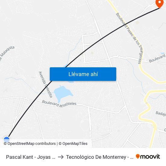 Pascal Kant -  Joyas De Castilla to Tecnológico De Monterrey - Campus León map