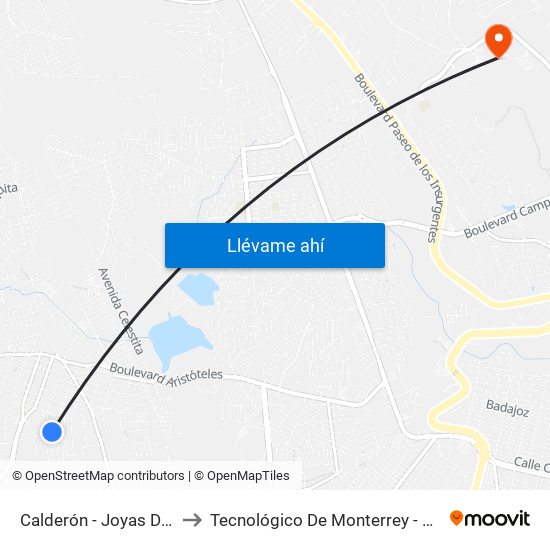 Calderón - Joyas De Castilla to Tecnológico De Monterrey - Campus León map