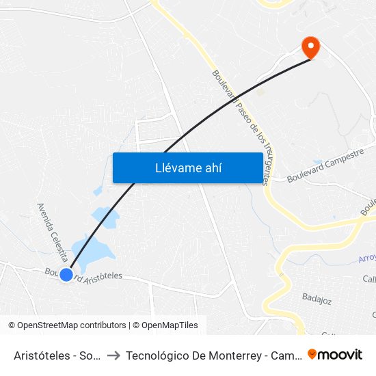 Aristóteles -  Soledad to Tecnológico De Monterrey - Campus León map