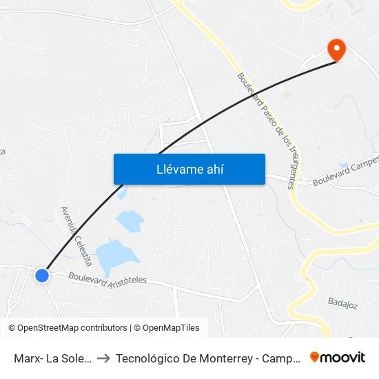 Marx- La Soledad to Tecnológico De Monterrey - Campus León map