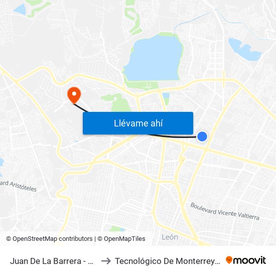 Juan De La Barrera - San Jerónimo to Tecnológico De Monterrey - Campus León map