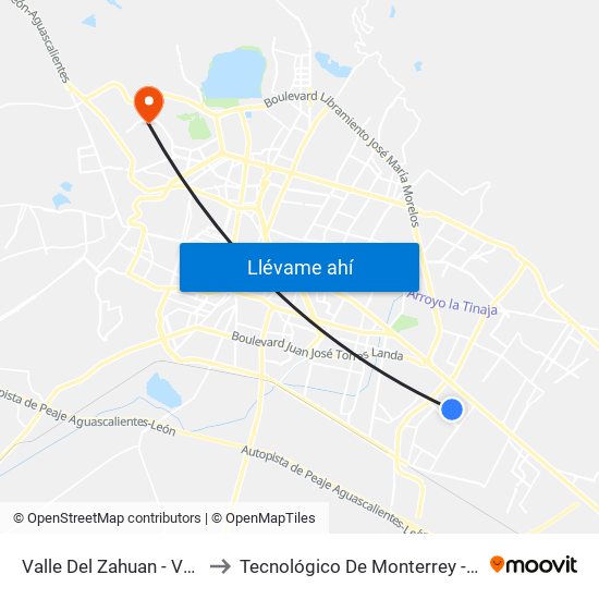 Valle Del Zahuan - Valle Dorado to Tecnológico De Monterrey - Campus León map