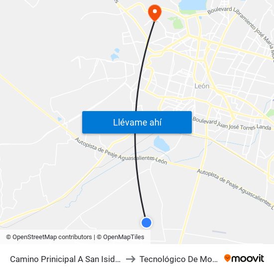 Camino Prinicipal A San Isidro - San Isidro De Las Colonias to Tecnológico De Monterrey - Campus León map