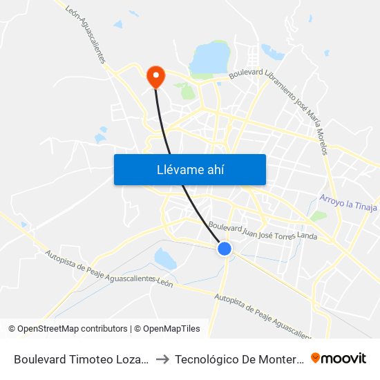 Boulevard Timoteo Lozano - Las Margaritas to Tecnológico De Monterrey - Campus León map