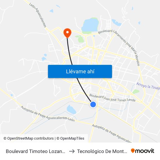 Boulevard Timoteo Lozano - Barrio De San Miguel to Tecnológico De Monterrey - Campus León map