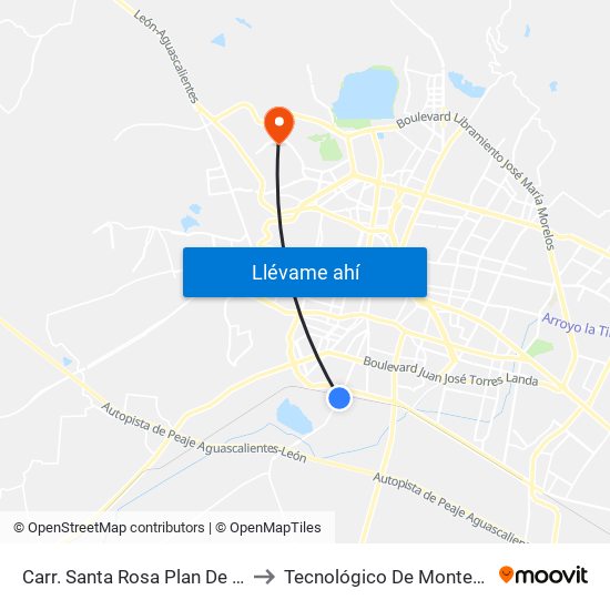 Carr. Santa Rosa Plan De Ayala - El Mastranzo to Tecnológico De Monterrey - Campus León map