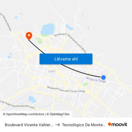 Boulevard Vicente Valtierra 1118b - El Carmen to Tecnológico De Monterrey - Campus León map