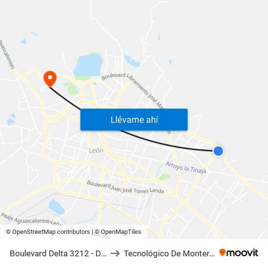 Boulevard Delta 3212 - Desarrollo El Potrero to Tecnológico De Monterrey - Campus León map