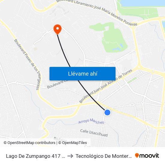 Lago De Zumpango 417 - Infonavit Granada to Tecnológico De Monterrey - Campus León map