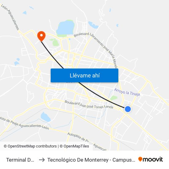 Terminal Delta to Tecnológico De Monterrey - Campus León map