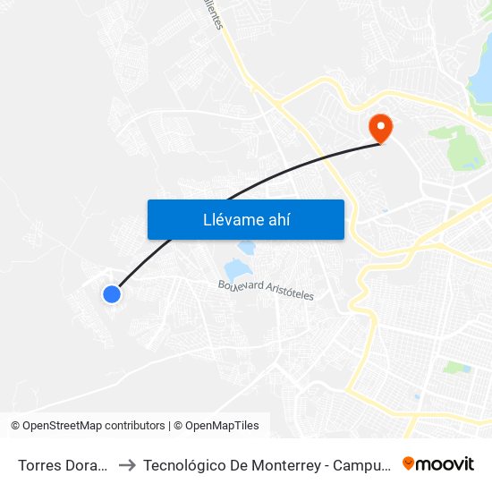 Torres Doradas to Tecnológico De Monterrey - Campus León map