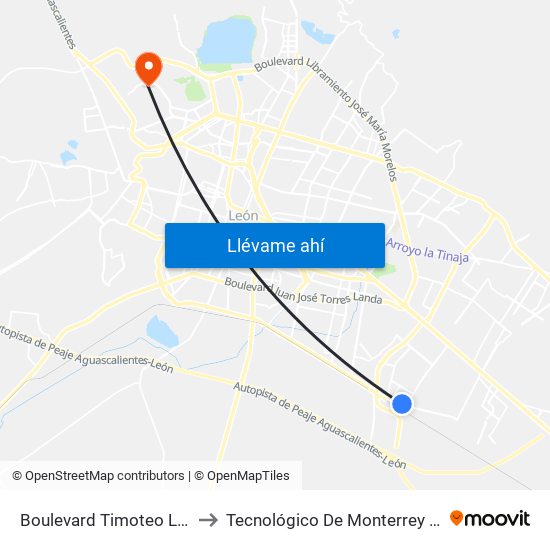 Boulevard Timoteo Lozano, 4503 to Tecnológico De Monterrey - Campus León map