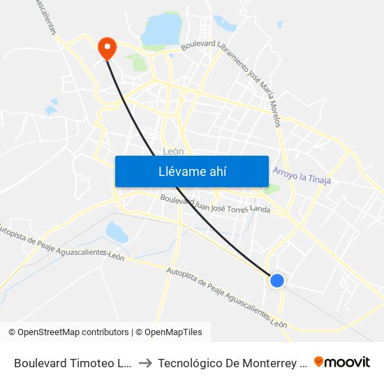 Boulevard Timoteo Lozano, 4113 to Tecnológico De Monterrey - Campus León map