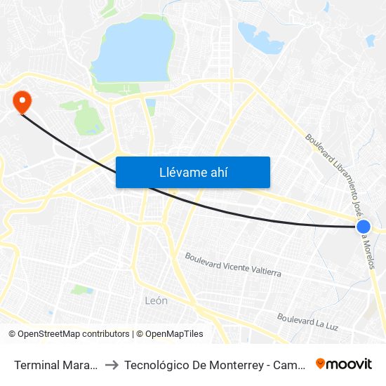 Terminal Maravillas to Tecnológico De Monterrey - Campus León map