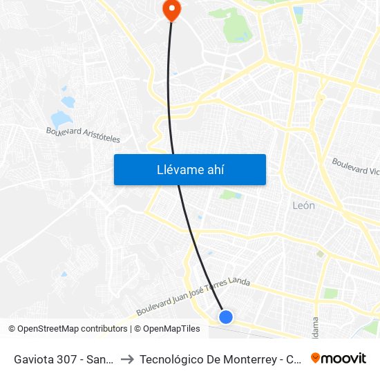 Gaviota 307 -  San Ignacio to Tecnológico De Monterrey - Campus León map