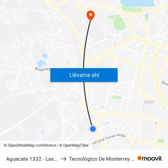 Aguacate 1332 -  Las Mandarinas to Tecnológico De Monterrey - Campus León map