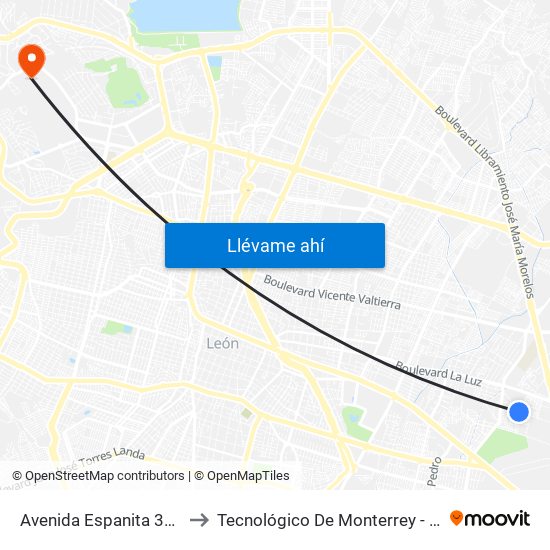 Avenida Espanita 303 - Eyupol to Tecnológico De Monterrey - Campus León map