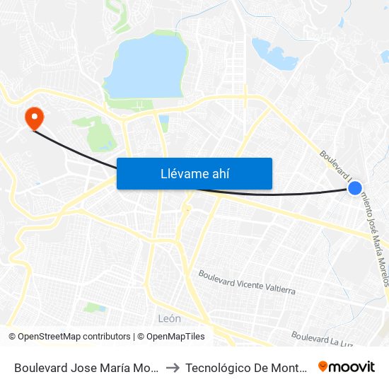 Boulevard Jose María Morelos -  Prado Hermoso to Tecnológico De Monterrey - Campus León map