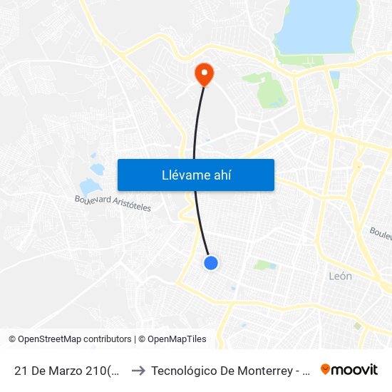 21 De Marzo 210(E8) -  Vibar to Tecnológico De Monterrey - Campus León map