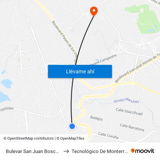 Bulevar San Juan Bosco -  Cima Diamante to Tecnológico De Monterrey - Campus León map