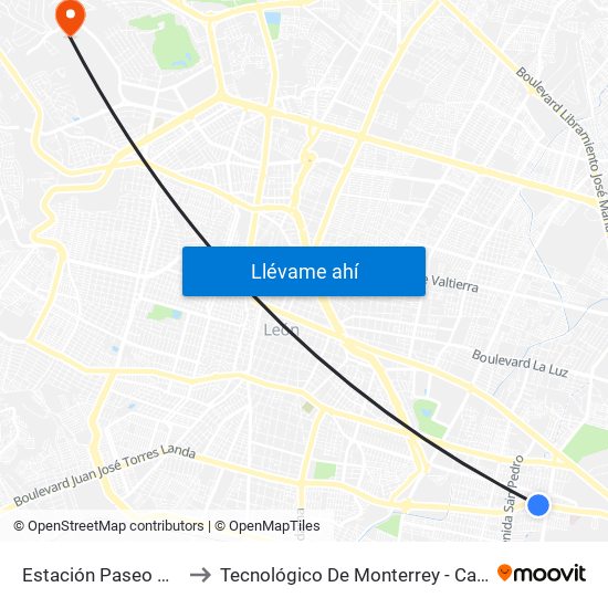 Estación Paseo De Jerez to Tecnológico De Monterrey - Campus León map