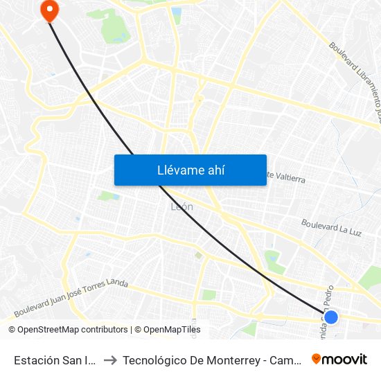 Estación San Isidro to Tecnológico De Monterrey - Campus León map
