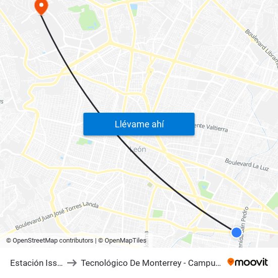 Estación Issste to Tecnológico De Monterrey - Campus León map