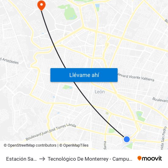 Estación Sapal to Tecnológico De Monterrey - Campus León map