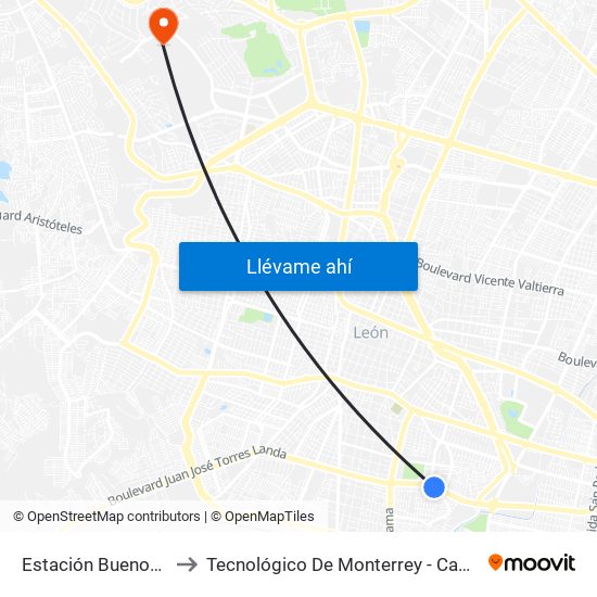 Estación Buenos Aires to Tecnológico De Monterrey - Campus León map