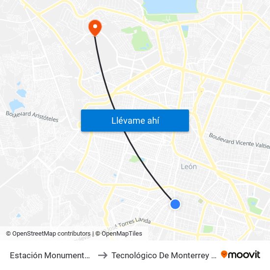 Estación Monumento A La Madre to Tecnológico De Monterrey - Campus León map
