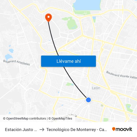 Estación Justo Sierra to Tecnológico De Monterrey - Campus León map