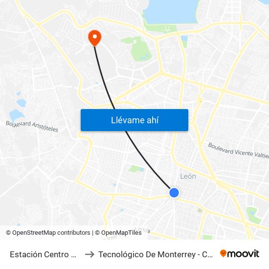 Estación Centro De Salud to Tecnológico De Monterrey - Campus León map