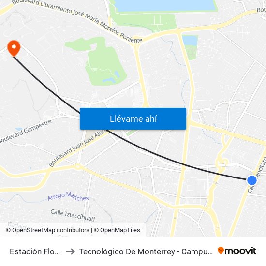 Estación Florida to Tecnológico De Monterrey - Campus León map