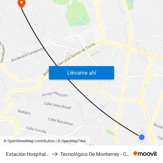 Estación Hospital General to Tecnológico De Monterrey - Campus León map