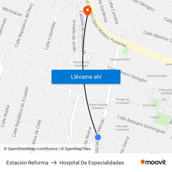 Estación Reforma to Hospital De Especialidades map