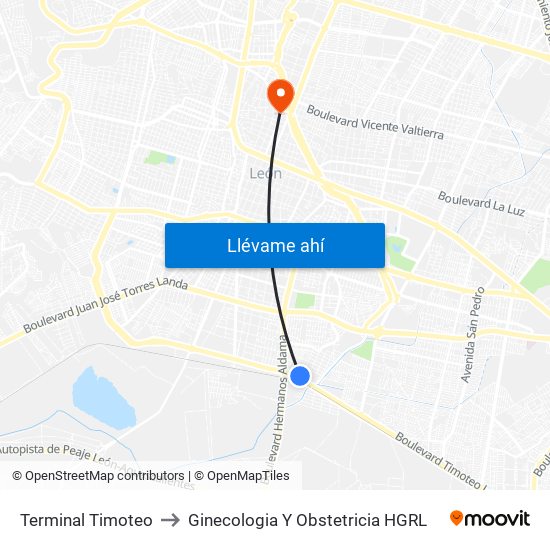 Terminal Timoteo to Ginecologia Y Obstetricia HGRL map