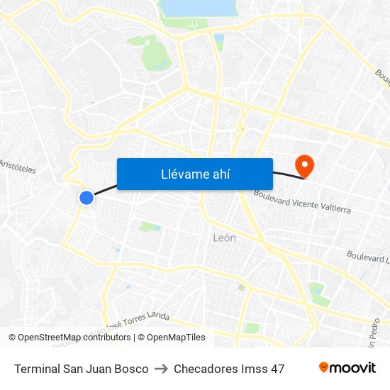 Terminal San Juan Bosco to Checadores Imss 47 map