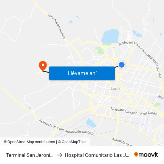 Terminal San Jeronimo to Hospital Comunitario Las Joyas map