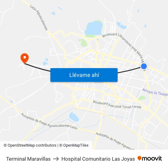 Terminal Maravillas to Hospital Comunitario Las Joyas map